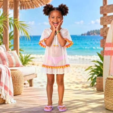 Imagem de Saída de Praia Infantil BGR em Tela c/ Aplique de Miçanga -, Branco, 1
