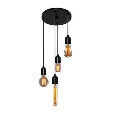 Imagem de Luminária Lustre Retro Suporte para Lâmpada não Inclusa, Vivare Iluminação, Pendente4162/4 PLPR, Preto, Pequeno