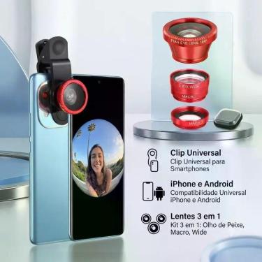Imagem de Lente Angular Olho De Peixe 180 Graus Para Celular Kit 3x1 Metal - Len