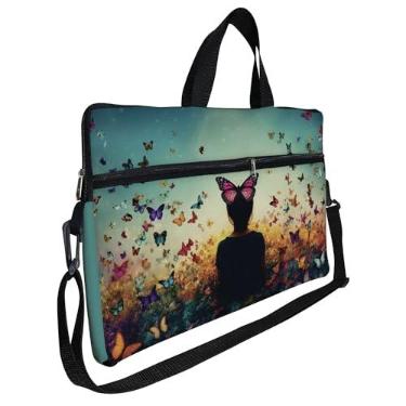 Imagem de Case Capa Maleta Premium Para Notebook Laptop de 15,6 com Alça de Mão Alça de Ombro e Zíper Lateral - Gatinha Borboleta