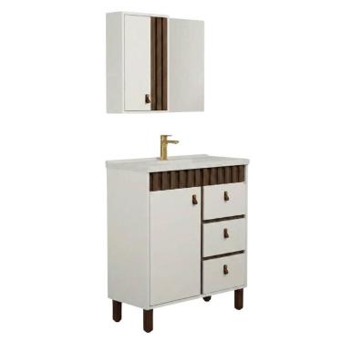 Imagem de Conjunto Gabinete de Banheiro com Pé Cecilia 80cm - Venturi, Branco
