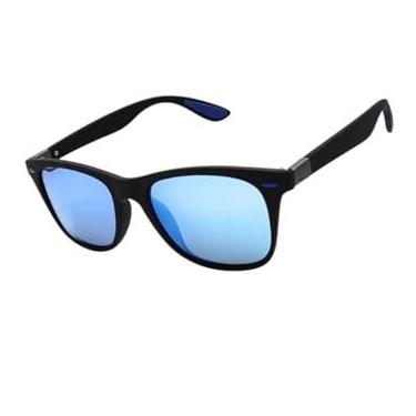 Imagem de Óculos de Sol Quadrado Polarizado Preto Vermelho Azul Espelhado Modelo Maresias Proteção UV 400 em Acetato Italiano Estilo Moderno (Azul Espelhado)