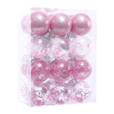 Imagem de shamjina 24 peças enfeites de bola de natal enfeites decorativos enfeites de árvore de natal conjunto para festa ao ar livre decoração de feriado, Rosa Claro