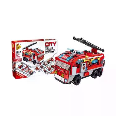 Imagem de Brinquedo de Encaixar Cubic City Caminhão Bombeiro 12 em 1 com 558 Peç