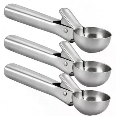 Imagem de Kit 3 Colher Pegador Sorvete Boleador Aço Inox Ejetor Pro - UnyHome