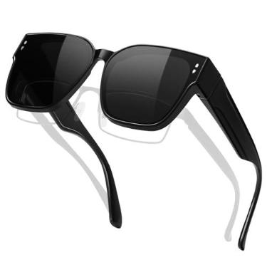Imagem de KANASTAL Óculos de Sol Feminino Masculino Polarizado Quadrado Grande para Sobrepor Óculos Proteção UV400 Preto