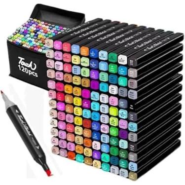 Imagem de Estojo 120 Canetas Marcador para Colorir - Conjunto Canetinha Profissional Tiktok Marcadora Permanente de Ponta Dupla Cores diferenciadas