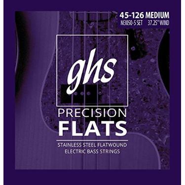 Imagem de GHS Strings, Flats de precisão de baixo de 5 cordas, aço inoxidável, enrolamento de 94,6 cm, médio (45-126) (M3050-5)
