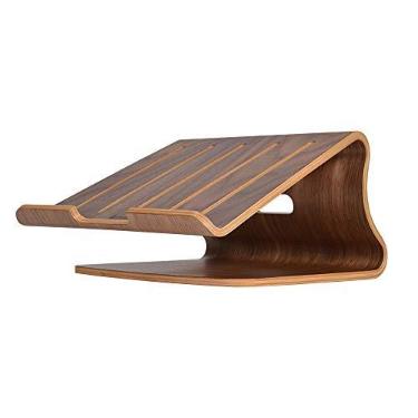 Imagem de SAMDI Suporte de laptop de madeira para mesa, suporte de laptop, suporte de computador de resfriamento de madeira, adequado para a maioria dos laptops, prateleira de dissipação de calor (nogueira)