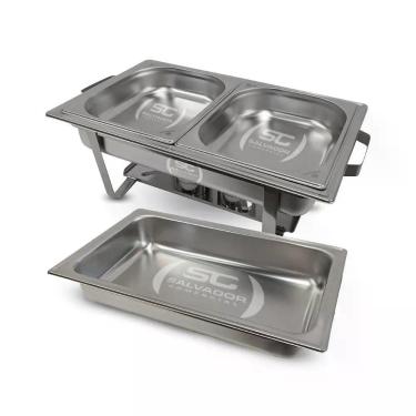 Imagem de Rechaud Retangular Duas Cubas Gn Pr-111 para Buffet em Aço Inoxidável 18L Prata Progás