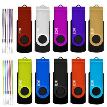 Imagem de Unidades USB 16 GB USB 2.0 Flash Drive Nicepicten Pacote com 10 Unidades de Polegar Coloridas Giratórias Zip Jump Drive Pendrive USB Armazenamento Flash Drive 16 GB Ideal para Casa e Escritório