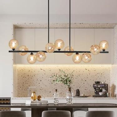 Imagem de Auffel Lustres Para Sala De Jantar Lustre Linear Para Ilha De Cozinha Lustres Lineares Grandes Sputnik De 51" Com Vidro Espiralado Âmbar Grandes Luzes Pendentes Ilha De Cozinha Lustre Para Sala De J