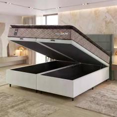 Conjunto Box Baú Atlanta Bege 193x203x69 Espuma D45 - King House