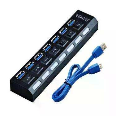 Imagem de Hub Usb 3.0 Preto Com 7 Portas E Chave Liga / Desliga .