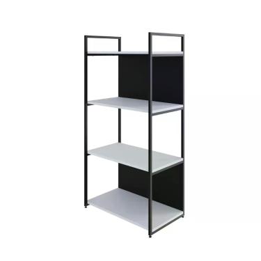 Imagem de Estante C/04 Prateleiras 118x60x33cm C/fundo Yon Branco Tx/est.preta Branco Tx/est.preta