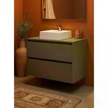 Imagem de Gabinete Para Banheiro Com Cuba 80cm Mdf Verde Dubai - On Móveis