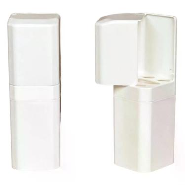 Imagem de Porta Escovas e Creme Dental com Encaixe Adesivo OEM para Banheiro em Plástico Branco com Parafuso e Bucha Kit 2 Pcs