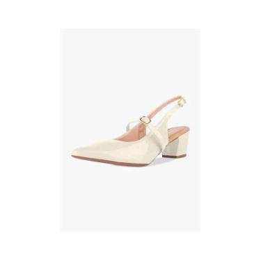 Imagem de Sapato Vizzano Slingback Feminino Bico Fino - Branco off - 3, Branco o