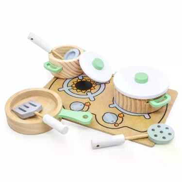 Imagem de Kit Cozinha Infantil de Madeira Panelas e Cooktop Brinquedo COR:Menta 