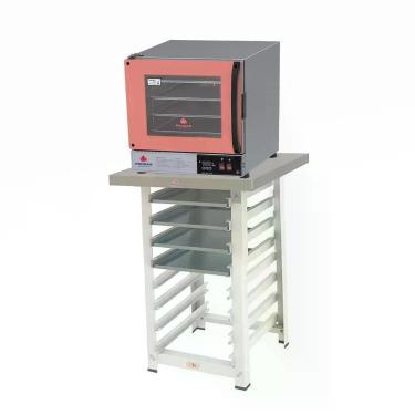 Imagem de Kit Forno Turbo Elétrico Progás PRP-004 Plus Digital em Aço Inox com Bancada MES-004 e 4 Assadeiras Rosa 110V