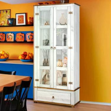 Imagem de Cristaleira Madeira Maciça 2 Portas Vidro Branco Garapa D106 Shop Jm
