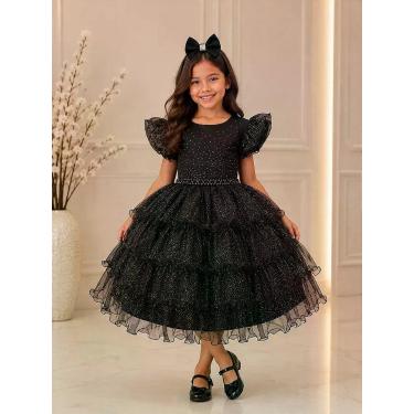Imagem de Vestido Infantil Ysa Kids Belinda Preto com Laço, Preto, 4
