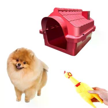 Imagem de Kit Casinha Pet Casa N1 E Brinquedo Mordedor Galinha 16cm - MecPet