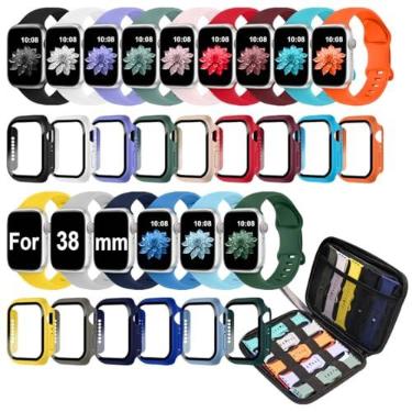 Imagem de Pacote com 15 pulseiras femininas e masculinas de 41 mm, 40 mm, 42 mm, 44 mm, 45 mm e 46 mm, pulseira de silicone macio com protetor de tela e organizador de armazenamento para Apple Watch séries 10