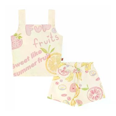 Imagem de Conjunto Infantil Feminino Blusa Shorts Fun Fruits Estampado Livy Crem