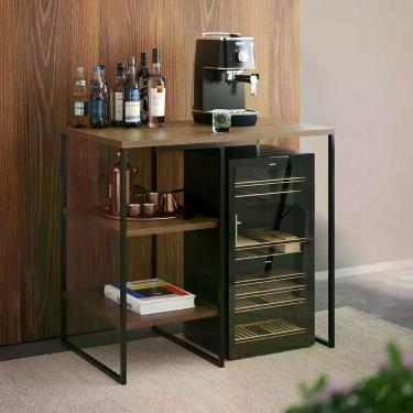 Imagem de Aparador Adega Industrial Bar Barzinho Bourbon Aço Preto E Carvalho 80 Cm