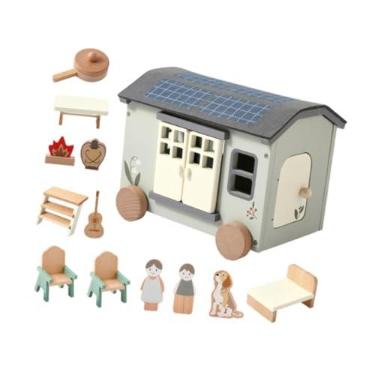 Imagem de predolo Conjunto de acampamento de RV de madeira, brincadeira de faz de conta, melhora a imaginação, caminhão de RV, brinquedo, mesa de madeira e cadeiras,