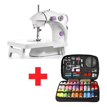 Imagem de Kit 1 Mini Máquina De Costura Com Mesa E Kit De Costura Cor Branco - C
