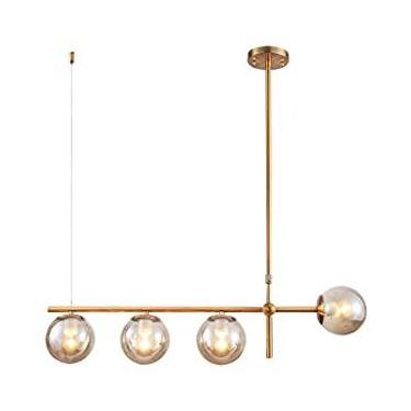Imagem de Lustre Pendente Dourado Vidro Bola Esfera Âmbar Retrô Moderno Cozinha Ilha Sala Quarto Inl86