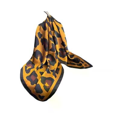 Imagem de Lenço De Cetim Quadrado Com Estampa De Leopardo De 70cm Para Mulheres,
