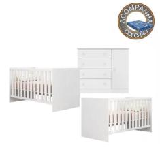 Quarto de Bebê Berço Gemeos Colchão Physical e Cômoda Doce Sonho Branc