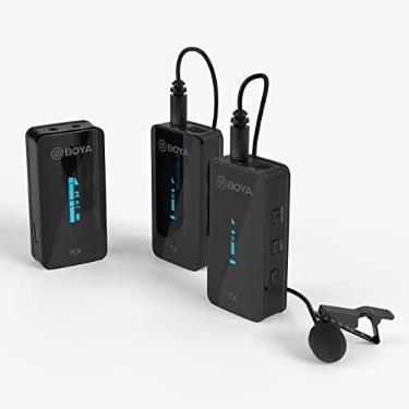 Imagem de Homesen Sistema de microfone sem fio BY-XM6-S2 2.4G (2 transmissores e 1 receptor) Microfone de lapela de canal duplo com clipe de 100M Faixa de transmissão para 3,5 mm Smartphone DSLR Câmera Filmador