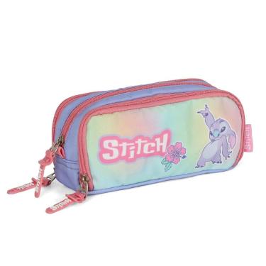 Imagem de Estojo Stitch Escolar Triplo Disney 3 Divisorias Cor Rosa - Luxcel