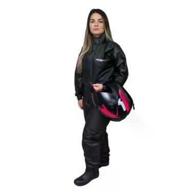 Imagem de Conjunto Capa de Chuva de PVC Combate Gola Feminino Preta Pioneira - E