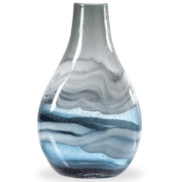 Imagem de Torre & Tagus Vaso de vidro soprado Andrea Mouth para decoração de casa – Vaso grande de vidro azul de 35,5 cm de altura, vasos azuis feitos à mão para decoração em sala de estar costeira, entrada