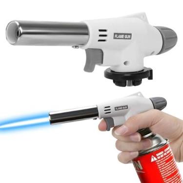 Imagem de Maçarico Portátil Branco Com Controle Manual Da Chama E Acendimento Automático Maçarico Culinário Portátil Cozinha Gourmet