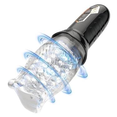 Imagem de Masturbador Masculino Rotação e Vibração Cyberskin Texturizado Sponge Cup 23cm x 6,5cm em Silicone Mácio Texturizado e Recarregável