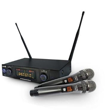 Imagem de Microfone Sem Fio de Mão Duplo Profissional LYCO UHXPRO02MM, UIHF, Display Digital, Bateria de Longa Duração, Alta Fidelidade de Som, Ideal para Apresentações, Shows, Conferências, Eventos ao Vivo