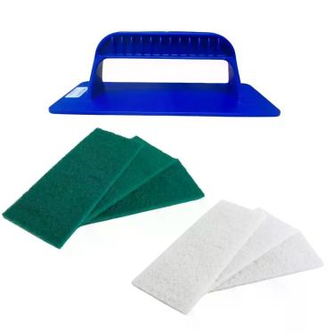 Imagem de Suporte Manual Plástico Fibras Limpa Pisos 23cm + Fibras Azul - Tonk