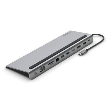 Imagem de Belkin Hub USB C, base para laptop multiportas 11 em 1 com HDMI 4K, DP, VGA, estação de ancoragem USB C com entrega de energia de 100 W, USB A, Gigabit Ethernet, SD, MicroSD, porta de 3,5 mm para