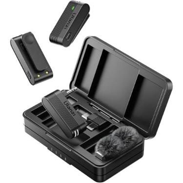 Imagem de ULANZI A100 Microfone de lapela sem fio Microfone de lapela para câmera e telefone com USB C/3,5 mm/plugue, 32KHz 16Bit, cancelamento de ruído, bateria de 13,5 horas