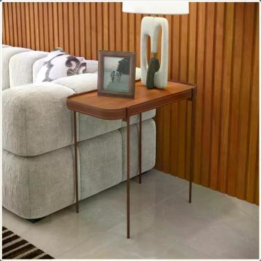 Imagem de Mesa Lateral Melin G 70x37 Nature Com Pes Metal Cobre