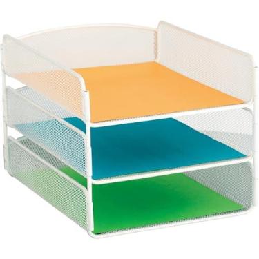 Imagem de Safco Organizador de mesa ônix, bandeja de papel de 3 camadas, estrutura de malha de aço durável, branco
