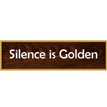 Imagem de Imprue Placa de identificação de mesa - Placa de nome de plástico para escritório - 5 x 20 cm - Estilo minimalista - "Silence is Golden" - Presente de escritório engraçado