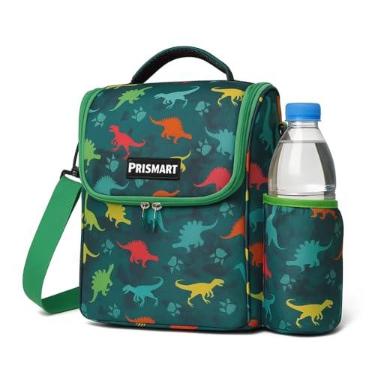 Imagem de Bolsa Lancheira Térmica Infantil Menino e Menina Para Marmita Escolar Com Alça (Dinossauro e Unicórnio) (Verde)