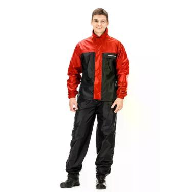 Imagem de Capa Chuva Nylon Pantaneiro Moto Luxo Forro Ventilação EXG, Vermelho